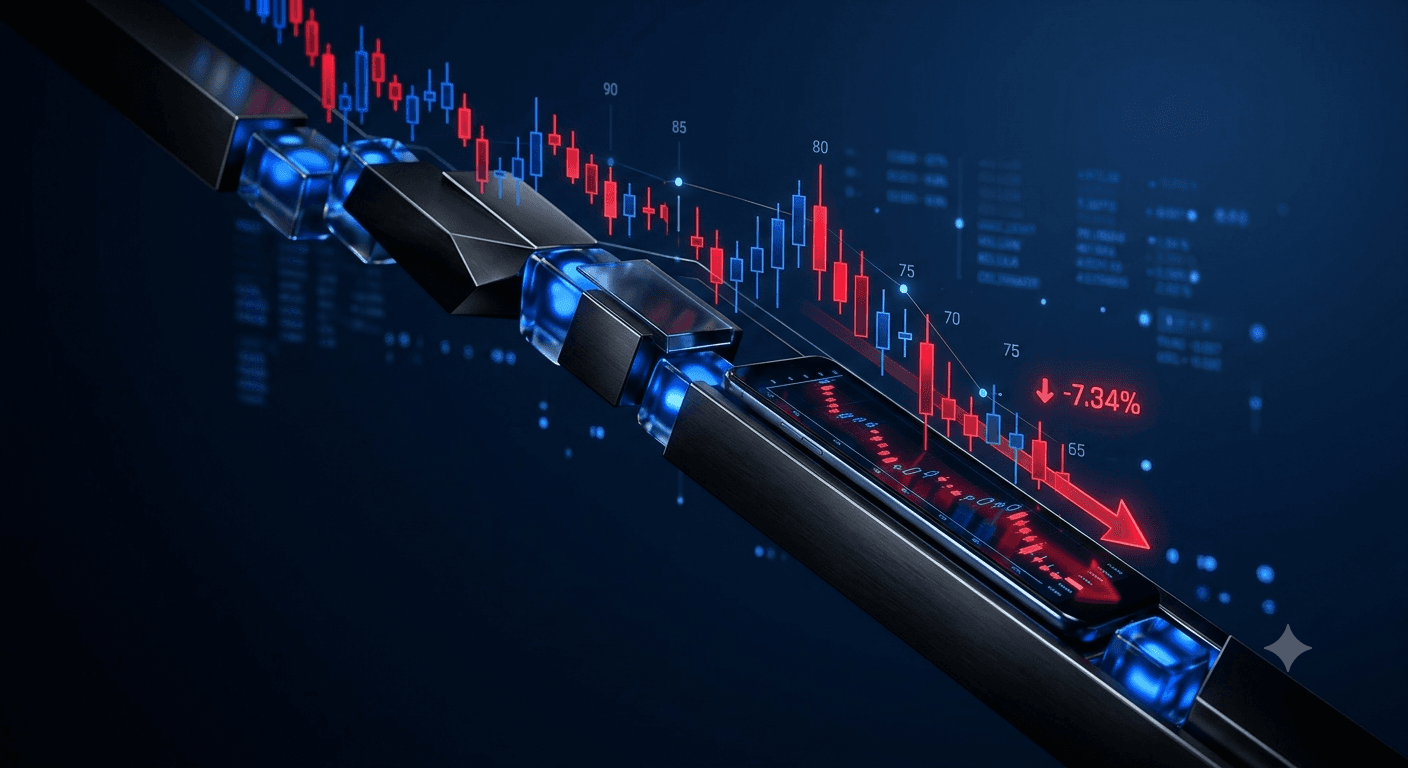 Long put option strategy visualized as a downward arrow against a financial market backdrop