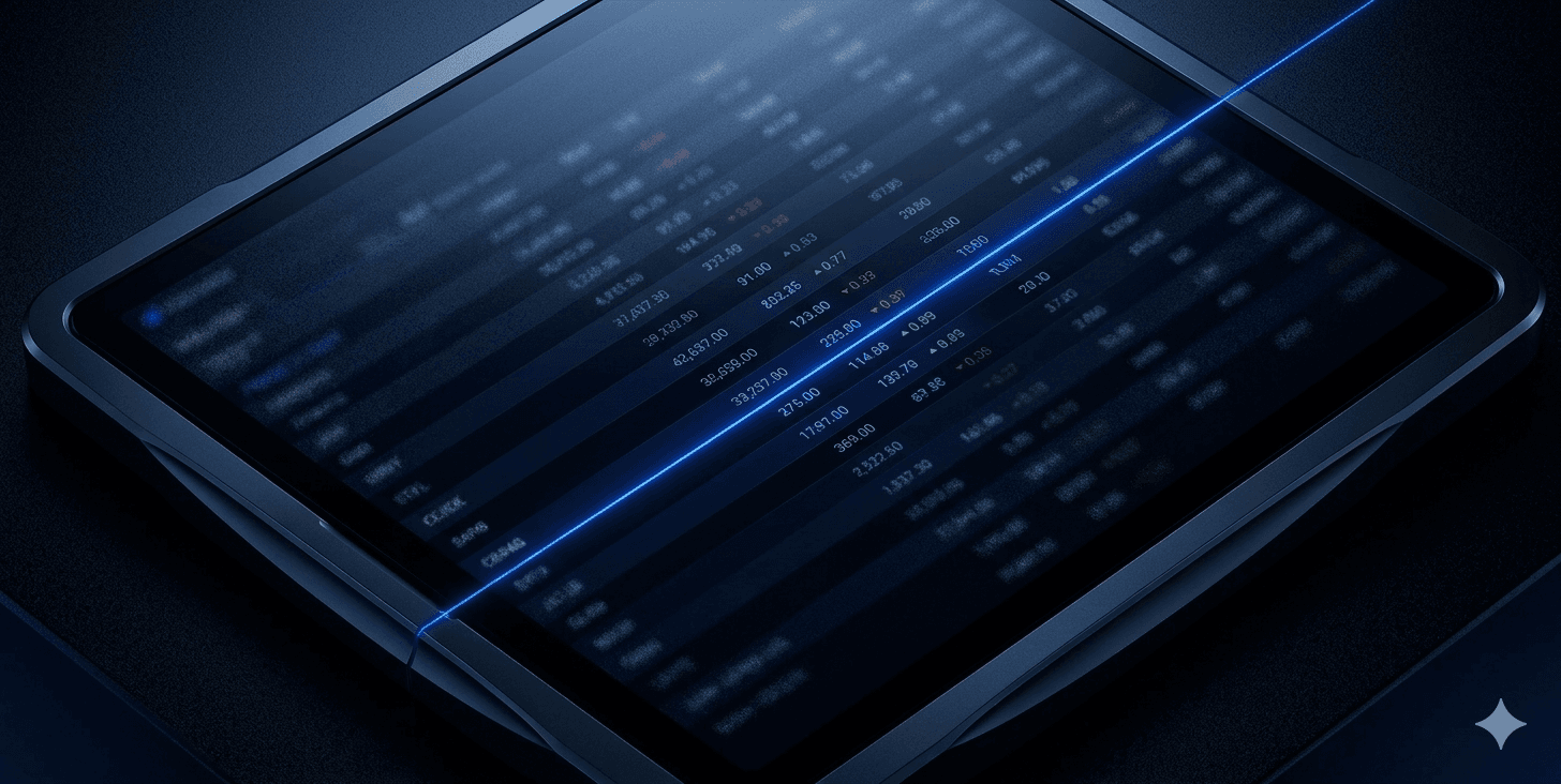 Abstract trading combine evaluation screen showing price data and a rising line on a dark terminal display