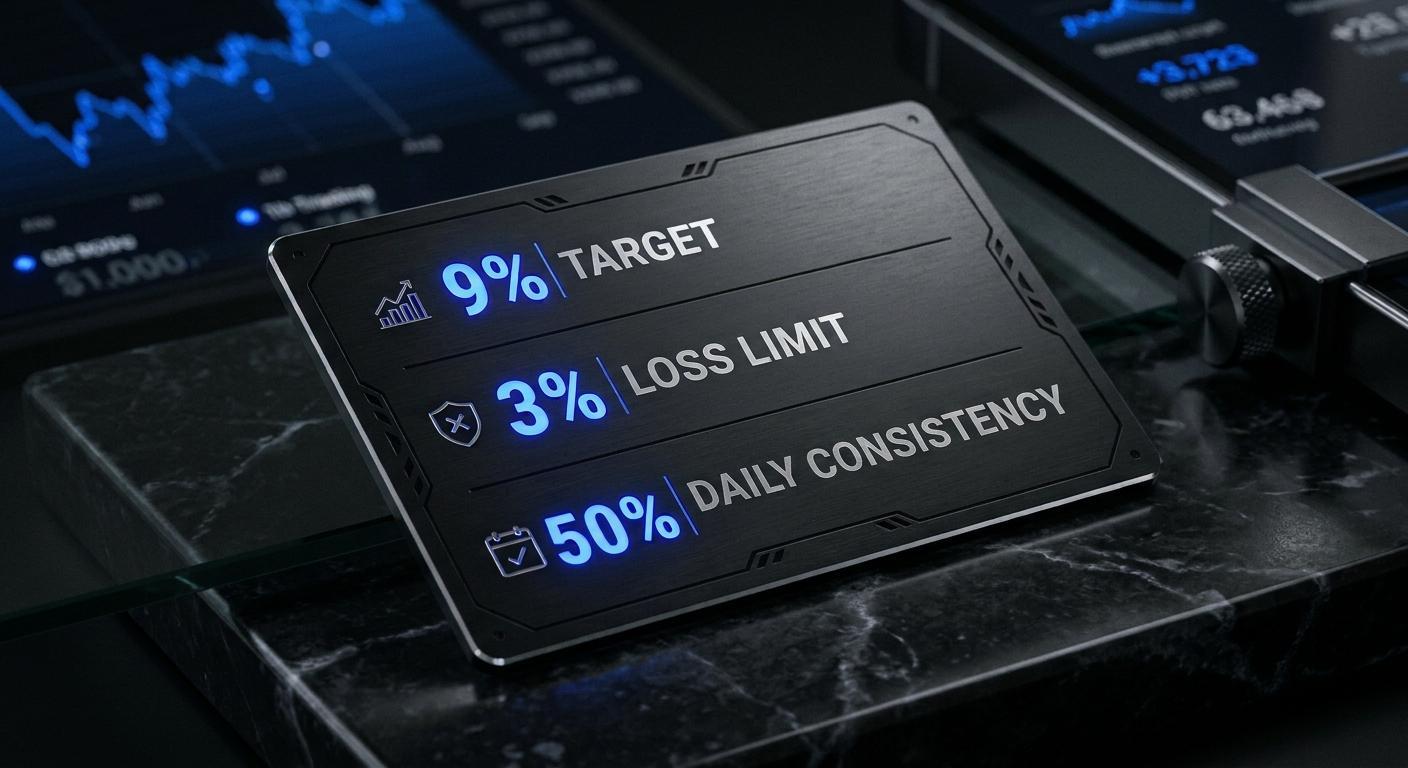Rapid Elite plan rules: 9% profit target, 3% end-of-day drawdown and 50% daily consistency rule