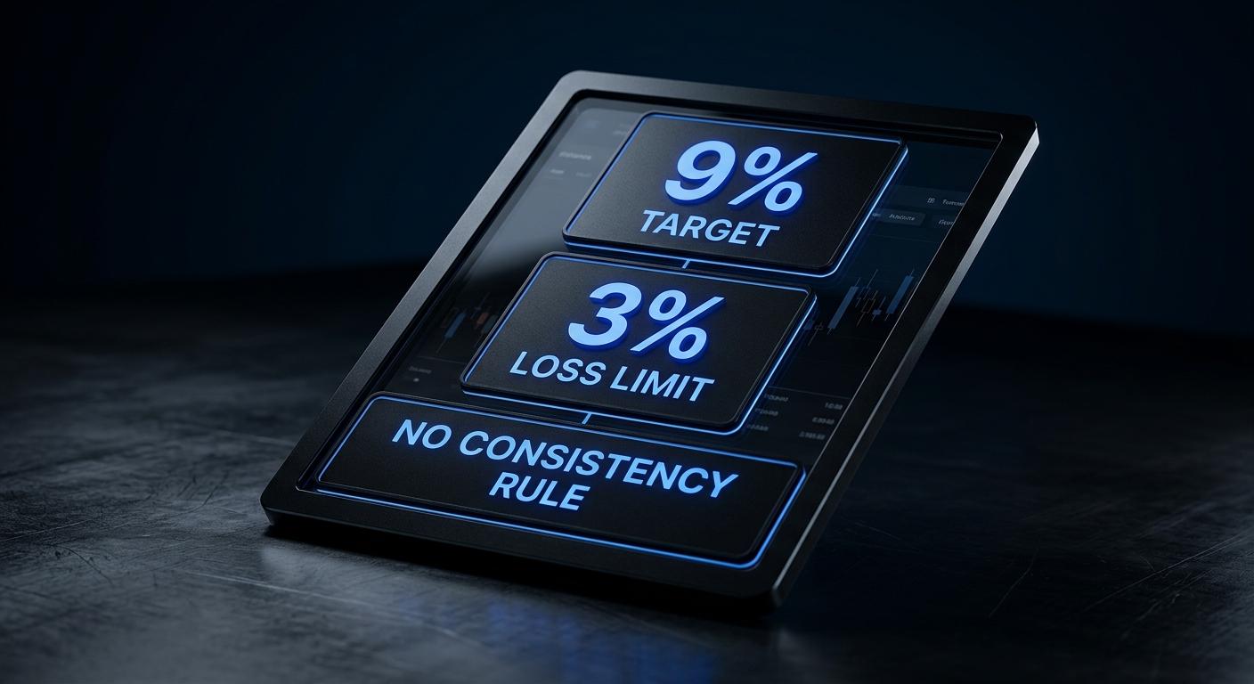 Rapid Express plan rules: 9% profit target, 3% intraday trailing drawdown and no consistency rule