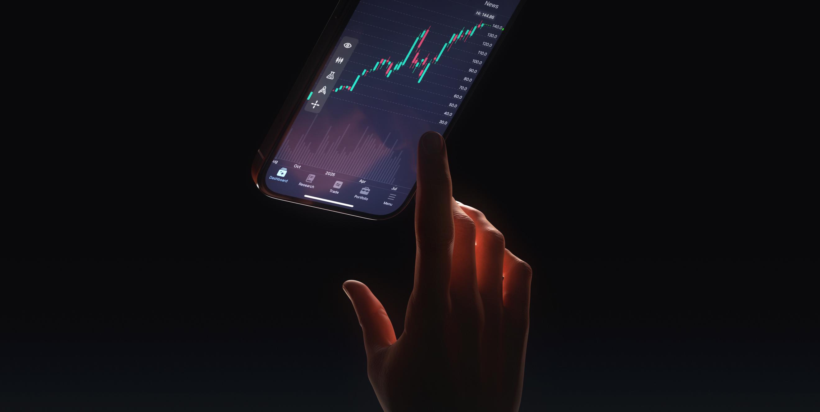 A trader using his funded trading account on the mobile app, the meeting of capital and opportunity